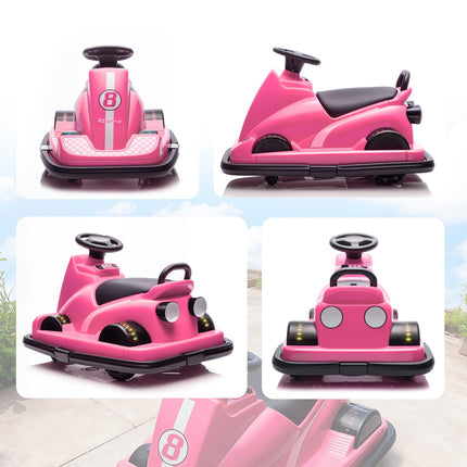 Children's Bumper Car, 360 Spin, LED Lights, Music, Pink