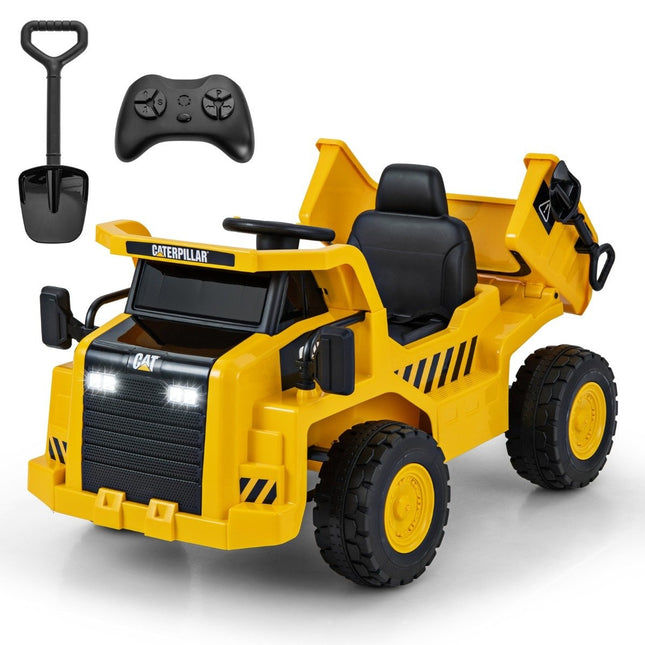 Kinder-Elektroauto Caterpillar 12V Muldenkipper zum Sitzen mit Sandschaufel &amp; Kippmulde &amp; Megafon