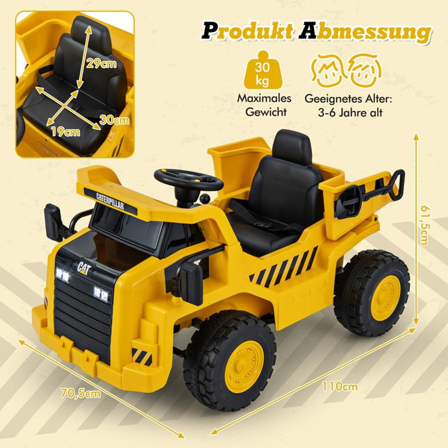 Kinder-Elektroauto Caterpillar 12V Muldenkipper zum Sitzen mit Sandschaufel &amp; Kippmulde &amp; Megafon