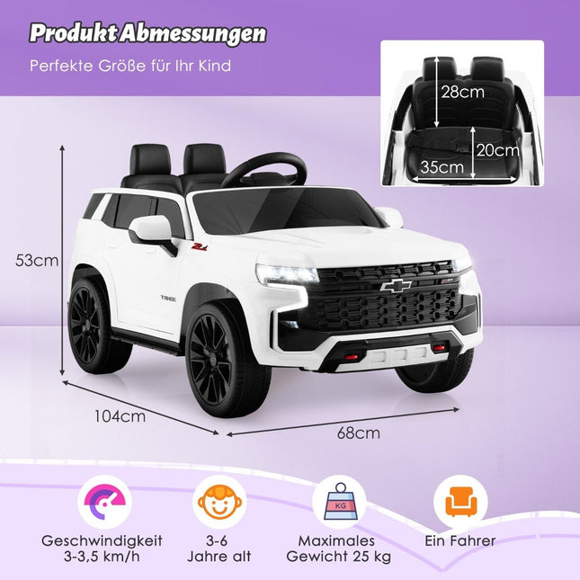 Kinder Chevrolet Elektroauto mit 2,4G Fernbedienung &amp; Federung &amp; Lichter &amp; Musik Kinderauto weiß