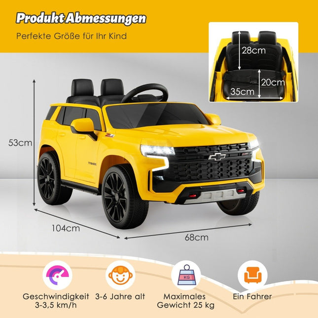 Kinder Chevrolet Elektroauto mit 2,4G Fernbedienung &amp; Federung &amp; Lichter &amp; Musik Kinderauto gelb