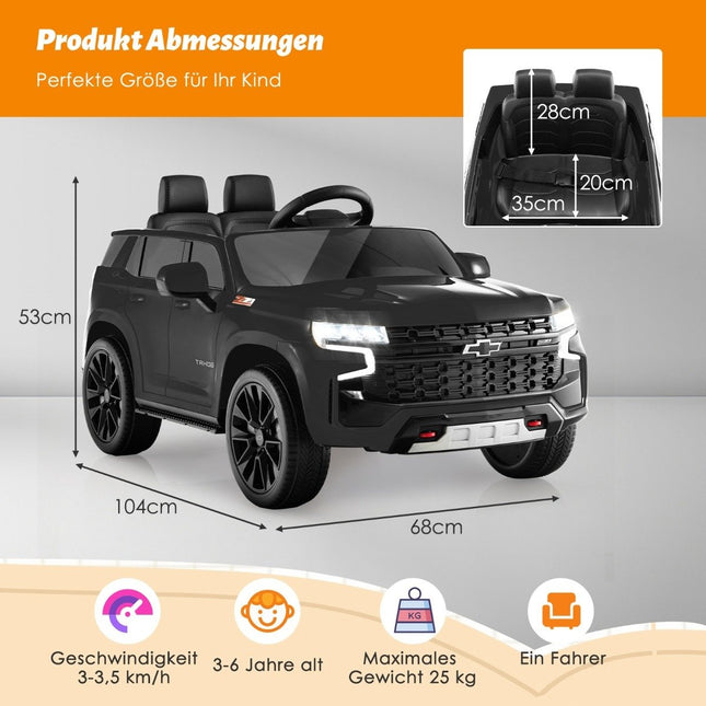 Kinder Chevrolet Elektroauto mit 2,4G Fernbedienung &amp; Federung &amp; Lichter &amp; Musik Kinderauto schwarz