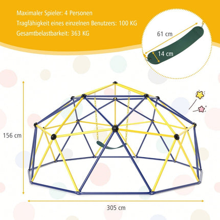 Children's Climbing Dome with Swing, 305cm, Blue/Yellow/Green