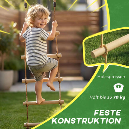 Children's Climbing Rope Set, 5 Wooden Rungs, 1.8m Rope