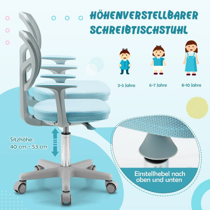 Kinder-Computerstuhl mit verstellbarer Höhe und selbstblockierenden Rädern 54 x 54 x 80 – 91,5 cm Blau + Grau