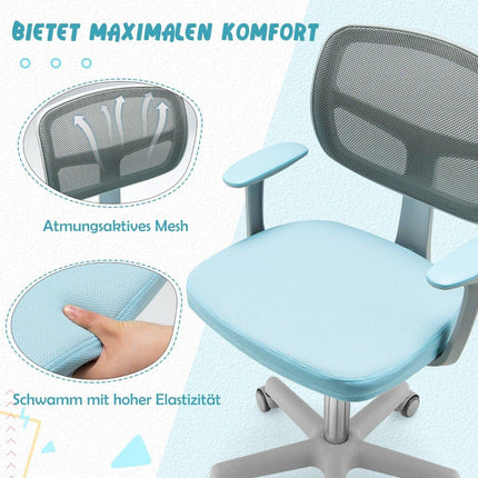 Kinder-Computerstuhl mit verstellbarer Höhe und selbstblockierenden Rädern 54 x 54 x 80 – 91,5 cm Blau + Grau