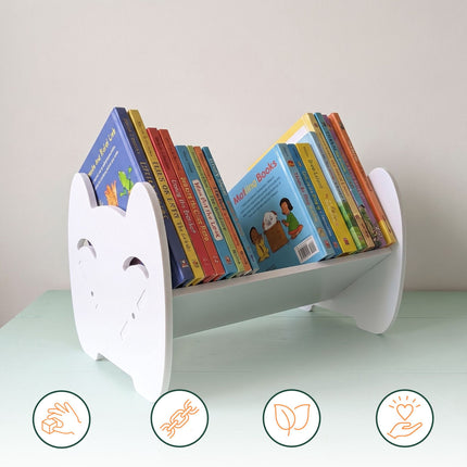 Children's Desk Bookshelf with Cat Design, White PVC, 3 kg Load