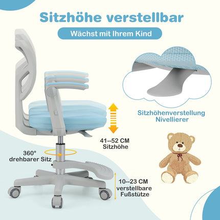 Kinder-Schreibtischstuhl, höhenverstellbar 41-52 cm, Blau