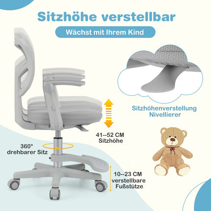 Children's Desk Chair, Adjustable Height 41-52 cm, Grey
