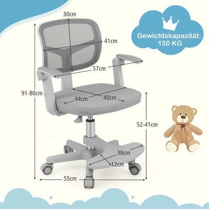 Children's Desk Chair, Adjustable Height 41-52 cm, Grey