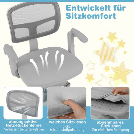 Children's Desk Chair, Adjustable Height 41-52 cm, Grey