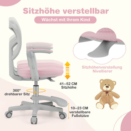 Kinder-Schreibtischstuhl, höhenverstellbar 41-52 cm, Rosa
