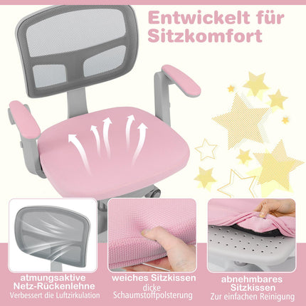 Kinder-Schreibtischstuhl, höhenverstellbar 41-52 cm, Rosa