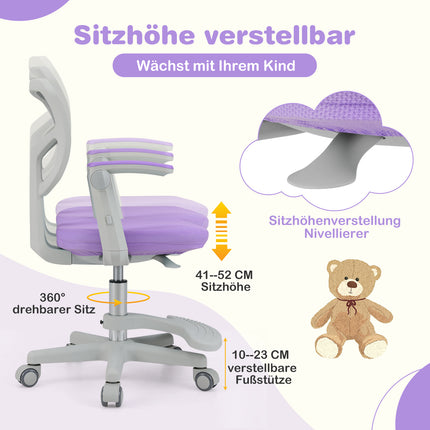 Kinder-Schreibtischstuhl, höhenverstellbar 41-52 cm, Lila