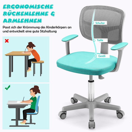 Children's Desk Chair Children's Computer Chair with Adjustable Height Turquoise