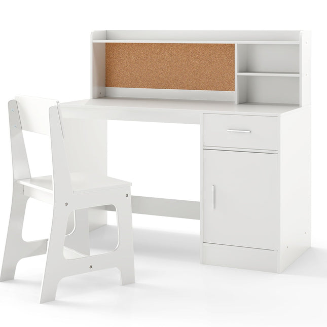 Schreibtisch- und Stuhl-Set für Kinder mit Regalen und Schublade, Weiß