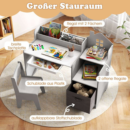 Children's Desk & Chair Set with Storage, Gray