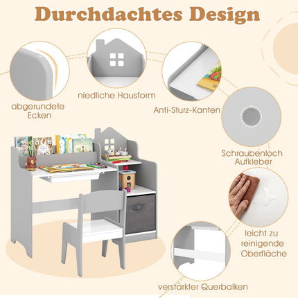 Children's Desk & Chair Set with Storage, Gray
