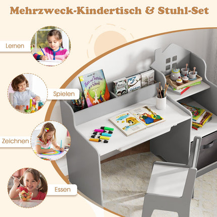 Children's Desk & Chair Set with Storage, Gray