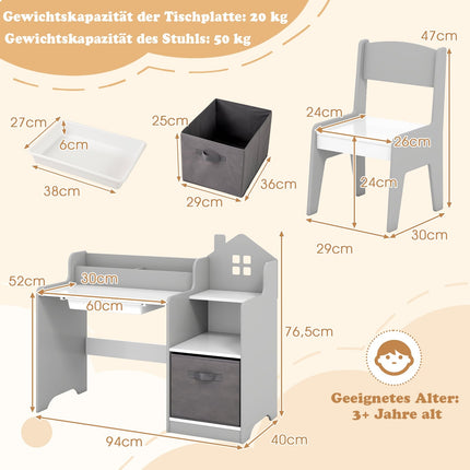 Children's Desk & Chair Set with Storage, Gray