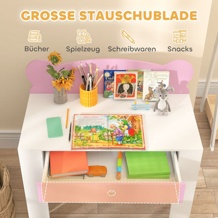 Schreibtisch- und Stuhlset für Kinder, Bären-Design, Rosa, 3–8 Jahre
