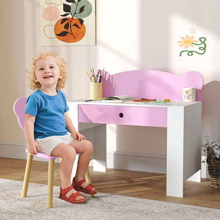 Schreibtisch- und Stuhlset für Kinder, Bären-Design, Rosa, 3–8 Jahre