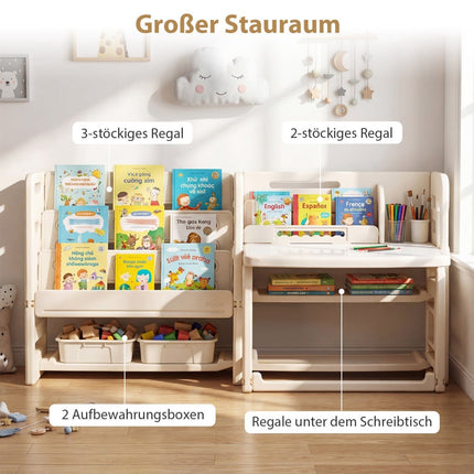 Kinderschreibtisch-Set mit Bücherregalen und Whiteboard