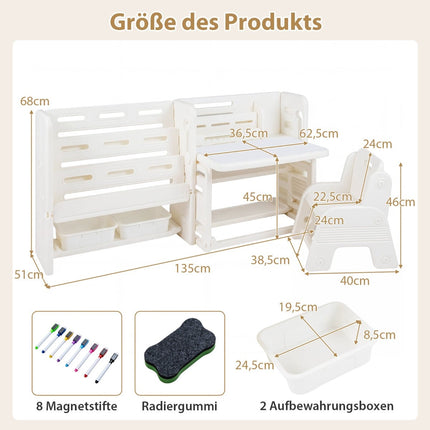 Kinderschreibtisch-Set mit Bücherregalen und Whiteboard