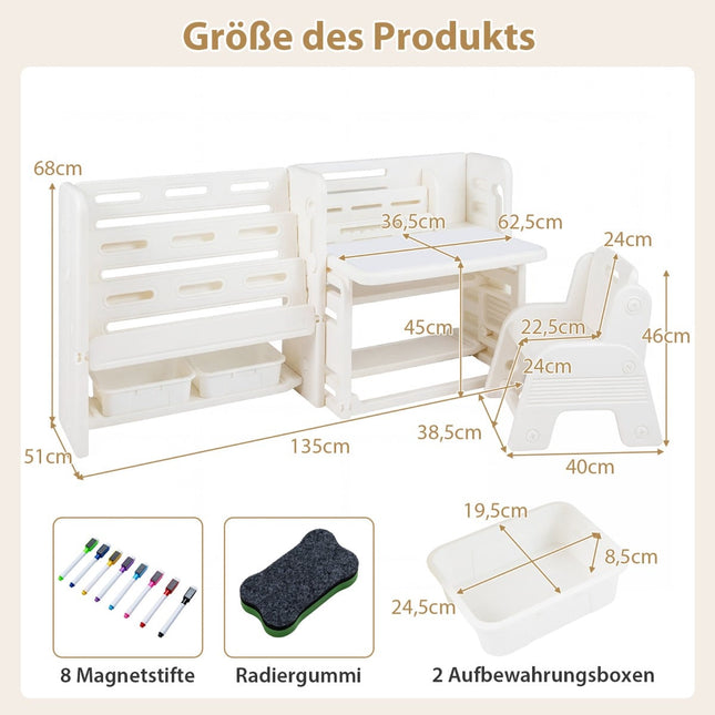 Kinderschreibtisch-Set mit Bücherregalen und Whiteboard
