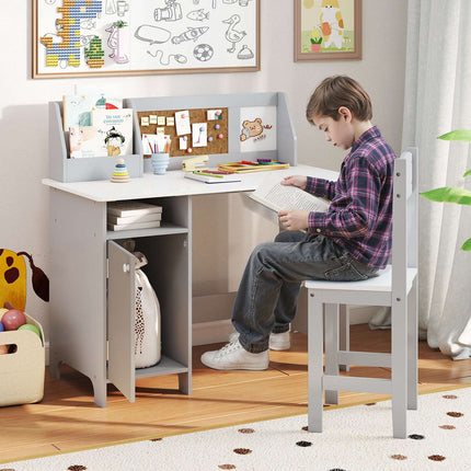 Children's Desk Set with Chair, Bookshelf, Grey Wood