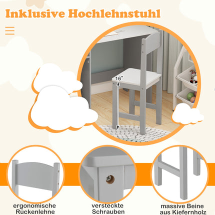 Children's Desk Set with Chair, Bookshelf, Grey Wood