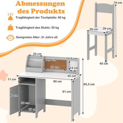 Children's Desk Set with Chair, Bookshelf, Grey Wood