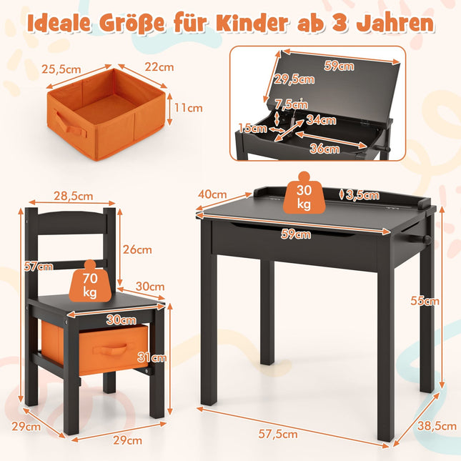 Kinderschreibtisch- und Stuhl-Set, Massivholz, klappbare Platte