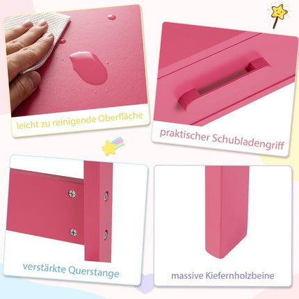 Kinder-Schreibtisch- und Stuhl-Set mit Schublade, Pinkes Holz
