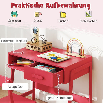 Kinder-Schreibtisch- und Stuhl-Set mit Schublade, Pinkes Holz