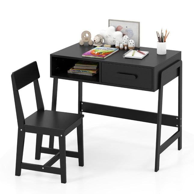 Kinder Schreibtisch- und Stuhl-Set mit Stauraum, Schwarz