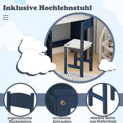 Kinder Schreibtisch- und Stuhl-Set mit Stauraum, Blau