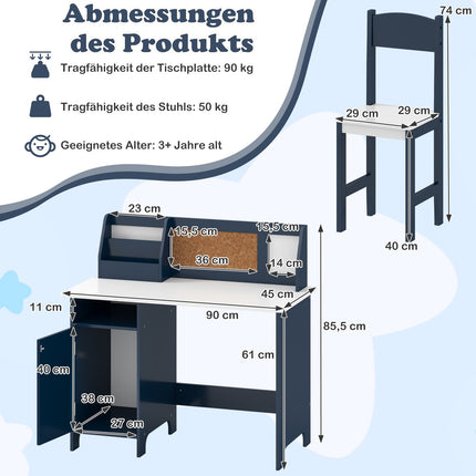 Kinder Schreibtisch- und Stuhl-Set mit Stauraum, Blau