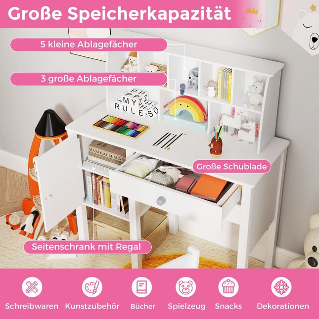 Kinderschreibtisch mit Stuhl, Aufbewahrung und Sicherheitsmerkmalen