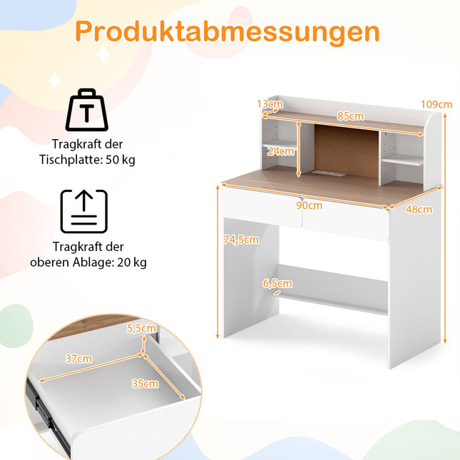 Kinderschreibtisch mit Korktafel und Ladestation