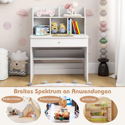 Kinderschreibtisch mit Schublade & Stauraum, Weißholz