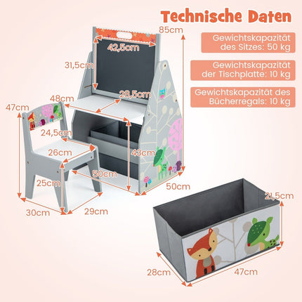 Doppelseitiger Kinderschreibtisch und Stuhl-Set mit Staffelei