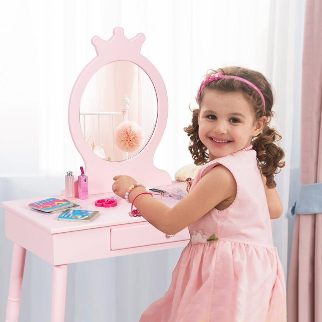 Kinder Schminktisch Set mit Hocker &amp; abnehmbarem Spiegel Schminktisch Rosa