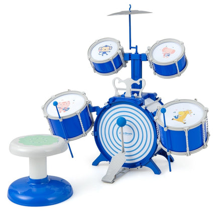 Children's Drum Set with Stool, Stand & Pedal - Blue