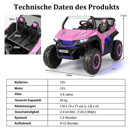 Children's Electric Off-Road Car with Remote, 2 Seats, Pink