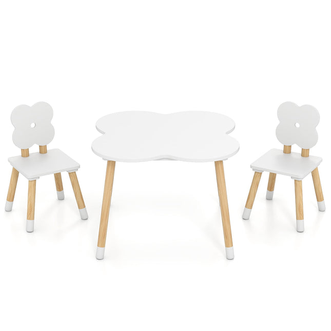 Kinder-Tisch-Set in Blumenform mit 2 Stühlen, Weiß