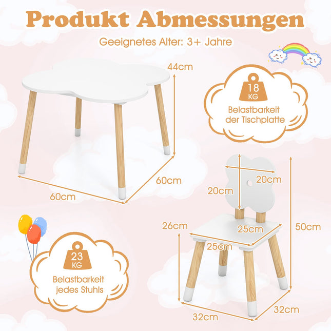 Kinder-Tisch-Set in Blumenform mit 2 Stühlen, Weiß
