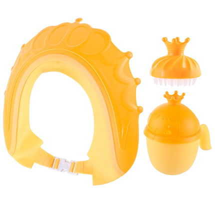 Children's Hair-Wash Set with Crown Cap & Brush - Yellow