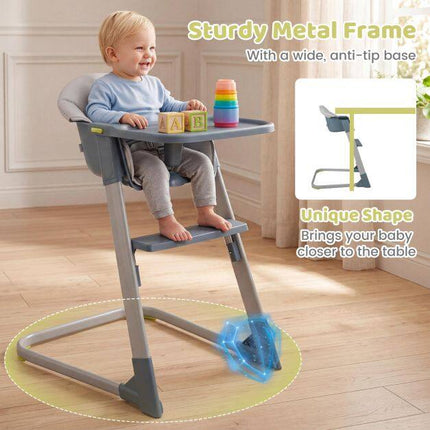 Children's High Chair, Adjustable Tray & Footrest, Grey