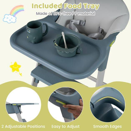 Children's High Chair, Adjustable Tray & Footrest, Grey